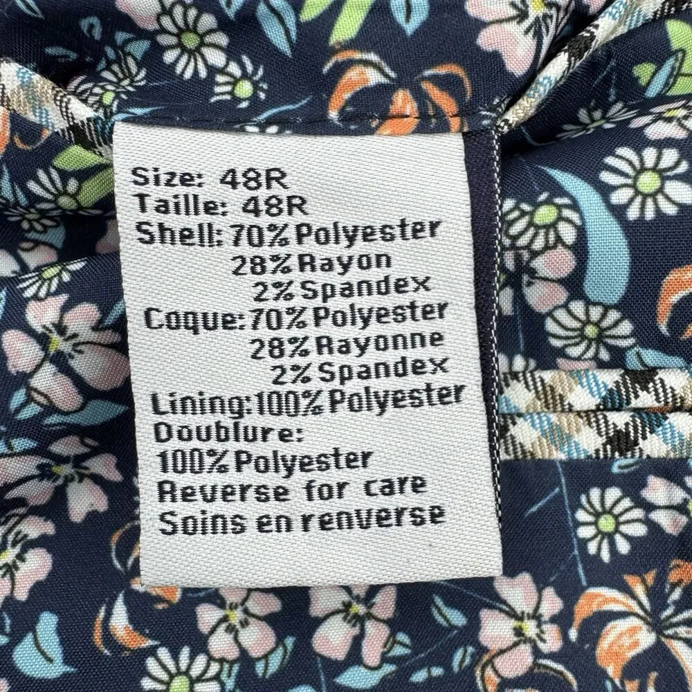 Paisley & Gray 48R Blue Sport Coat Blazer Floral Lining Elbow Patch Slim Fit